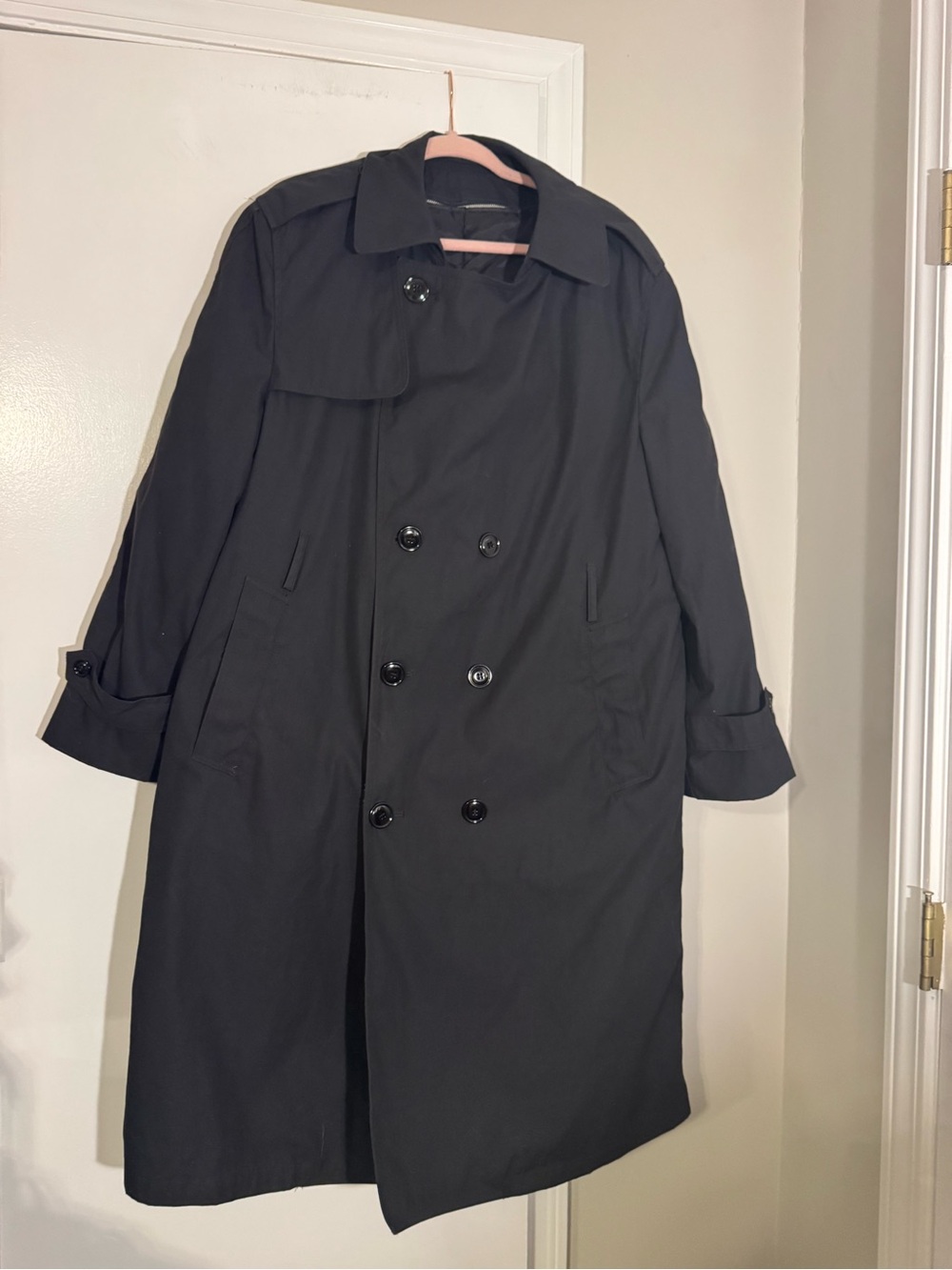 military-issue trench coat rain coat Men's Classic Black Double-Breasted vintage